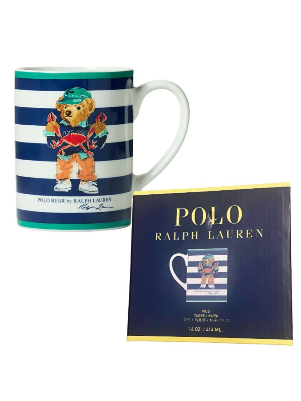 Polo Ralph Lauren Mug Seaside Crab Bear wearing Nantucket Sweater Nautical